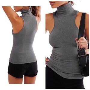 Free People Intimately Free Always Ready Seamless Turtleneck Tank Black XS/S